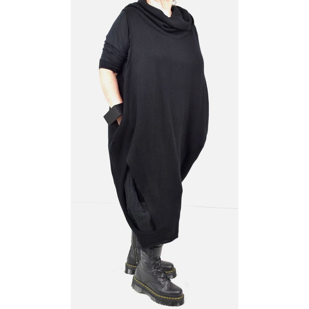 CREARE Sleeveless Turtleneck Oversized Sleeveless Black Knit Dress Avant Garde